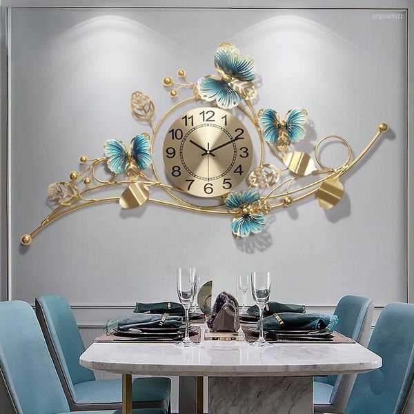 Relógios de parede tieho moda criativa relógio digital sala de estar de luxo metal penduring watch estilo chinês
