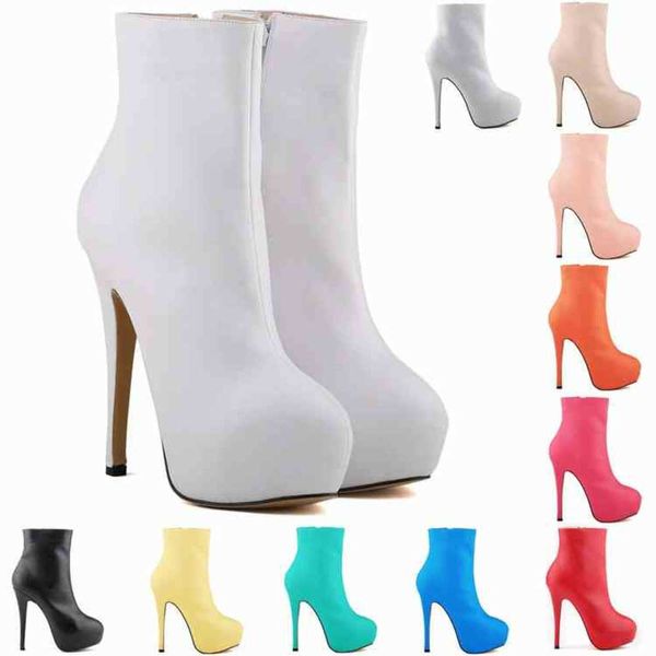 Botas de mujer para zapatos de cuero Estilo Otoño Invierno Nuevos tacones altos ultrafinos Piernas delgadas Cabeza redonda Tubo corto Mujer 220914