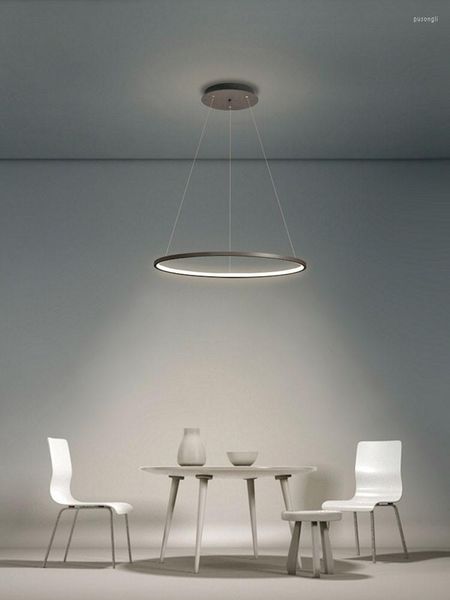 Lampadari Lampadario moderno a led minimalista Lampada da ristorante Nordic Designer Single Head Round White / Black Brown Living Room