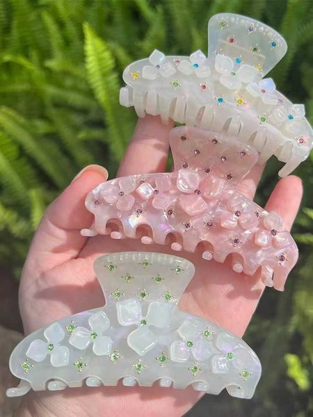 Clipe francês de cabelo vintage com flores de acetato fofo para mulheres Presente de jóias de verão folhas de borboleta Claw Rodty T220808