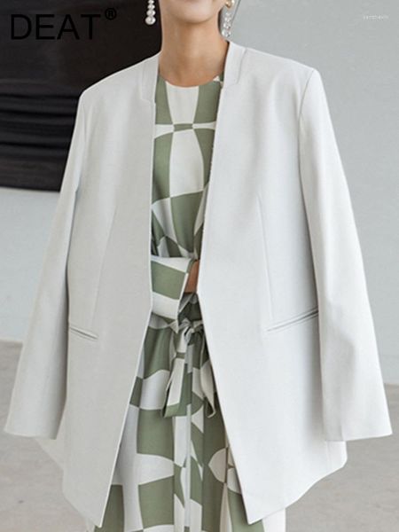 Abiti da donna Moda Blazer da donna Semplice senza colletto Sbavature Forcella posteriore Allentato Manica lunga Grigio Giacche da abito Donna Autunno 2022