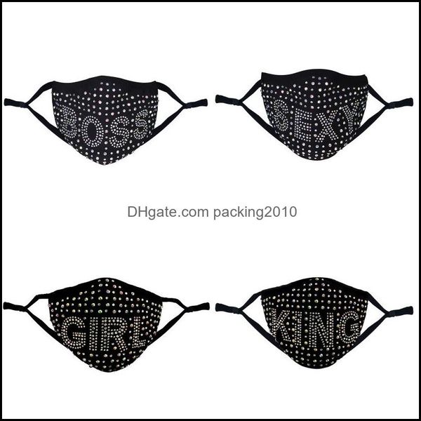 Maschere di design Maschere di diamanti di design Bling Print Boss Queen Strass Colorf Maschera per il viso Donna Party Lavabile Sexy Sex Fashion Facem Dhktp