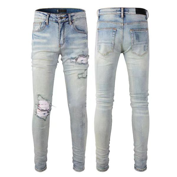 Designer stack jeans jeans jean viola europei ricami trapunte strappato per marchio di tendenza pantal