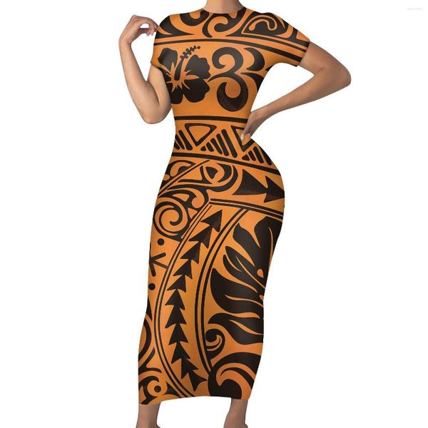 Abiti casual HYCOOL Luxury Brown Samoan Women Elegant Polynesian Print Tribal Bodycon Sexy Dress Fashion Party Clothing