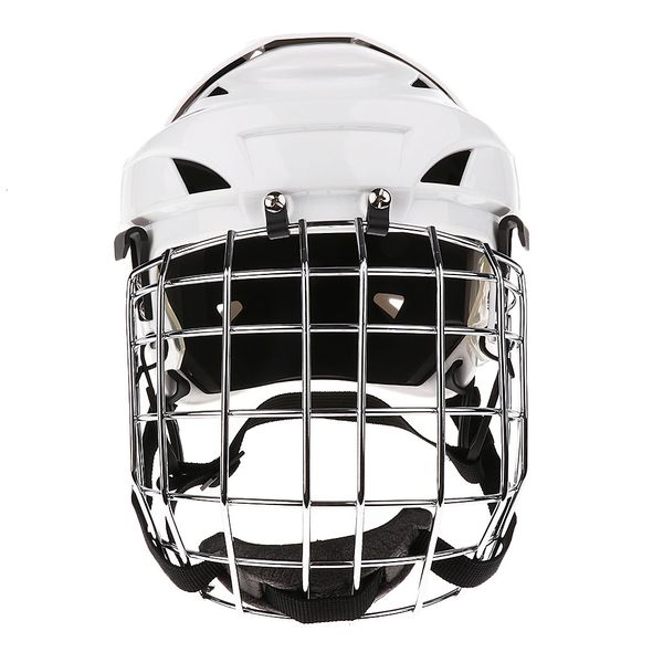 Equipamento de proteção contra o capacete de hóquei de gelo ajustável combinação de face para homens mulheres brancas 221111