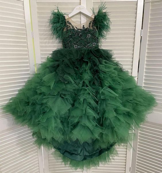 Vestidos femininos verdes de flor de penas de penhas de jóia gilrs vestido de concurso fuln filhas da primeira comunhão