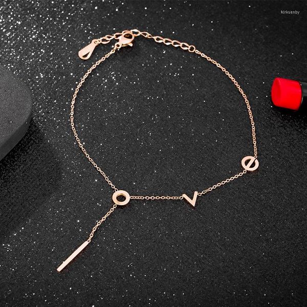 Cavalchi Danity inossidabile in acciaio inossidabile oro rosa lettera d'amore cala di catena per le donne spiaggia estiva beaching bracciale a piedi nudi bracciale