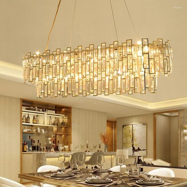 Люстры светодиодные хрустальные ресторанные лампы после современной люстры прямоугольник творческая личность столовая светло-золотые роскошные лампы