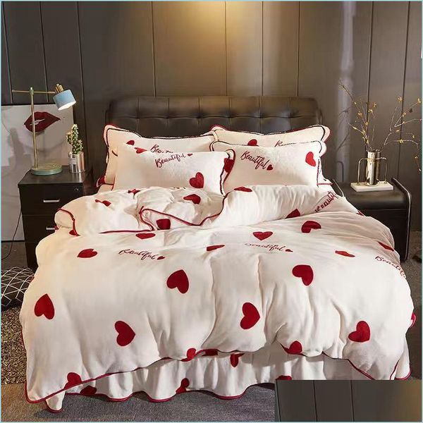 Set di biancheria da letto Justchic 2 5Kg Addensare Visone Cashmere Piumino Er Inverno Caldo Biancheria da letto di flanella Stripe Lattice Love Stampa Trapunta Consolatore Dh4Kl