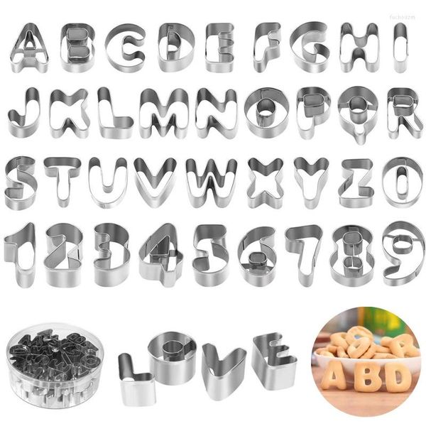 Moldes de cozimento 35pcs Letter Cookie Cutter Conjunto mini alfabeto e números cortadores de aço inoxidável pequeno biscoito de biscoito de fontes de molde