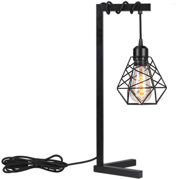 Lâmpadas de mesa Lâmpada vintage com interruptor EU Plug de gaiola de metal Luz de luz Luz e27 Industrial Simples Leveside Luminária