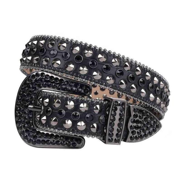 Nuovo stile punk gotico Cintura tutta nera con rintone bling Cintura in pelle di coccodrillo con borchie di diamanti Accessorio cool Kyy