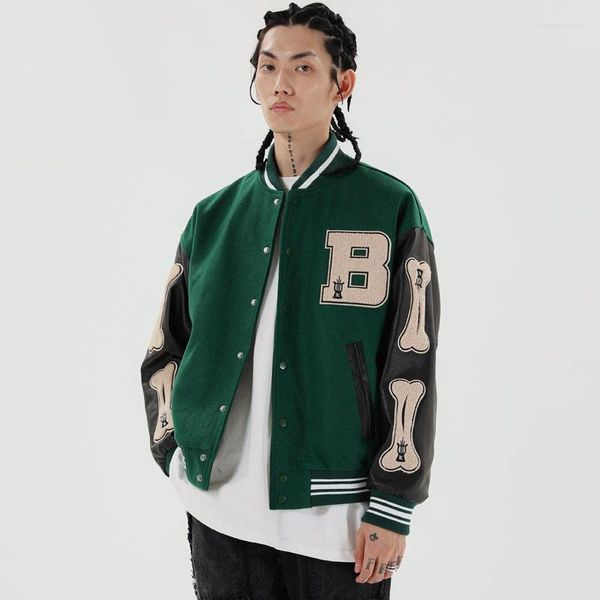 Jackets masculinos Kcoors Furry Bone Letter Patch Block Color Patchwork 3