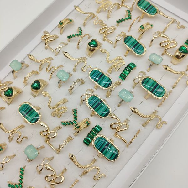 Ringos de banda 60pc lote de acrílico de acrílico de dedo de cristal verde para mulheres ligas de araia de placa de ouro jóias de festas de anel junto 221114