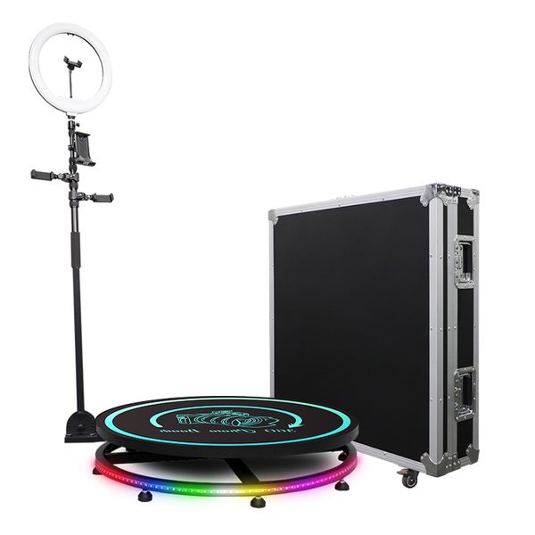 Led Stage Lighting 360 Photo Booth Camera Wedding Event Laptop with Flight Case 68CM 80CM 100CM 115CM Spin Photobooth Machine