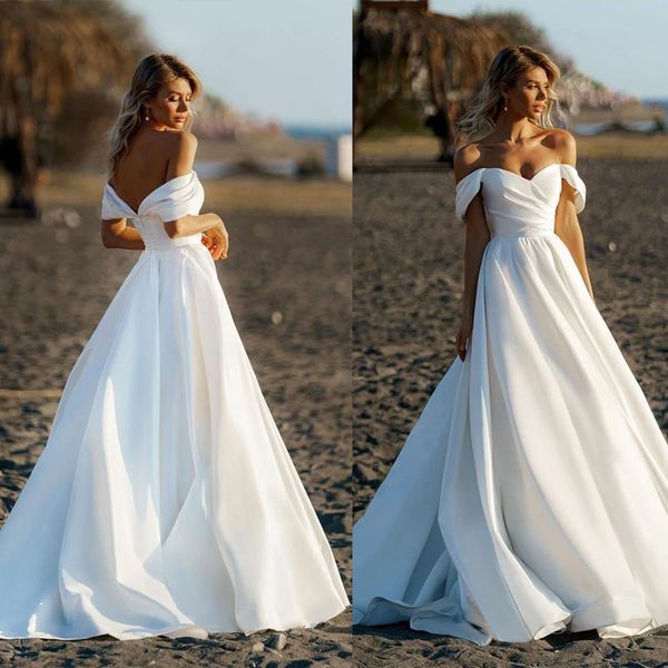 Vestido de noiva de praia 2022 Sexy Off ombro simples Uma linha Princesa vestido de noiva Modern Robe de Mariee Personalizar