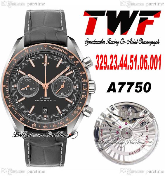 TWF Moonwatch A9900 Otomatik Kronograf Mens İzle Takimetre Çember Slate Gri Çubuk Kahverengi Deri Kayış 329.23.44.51.06.001 Süper Baskı Puretime SJ03
