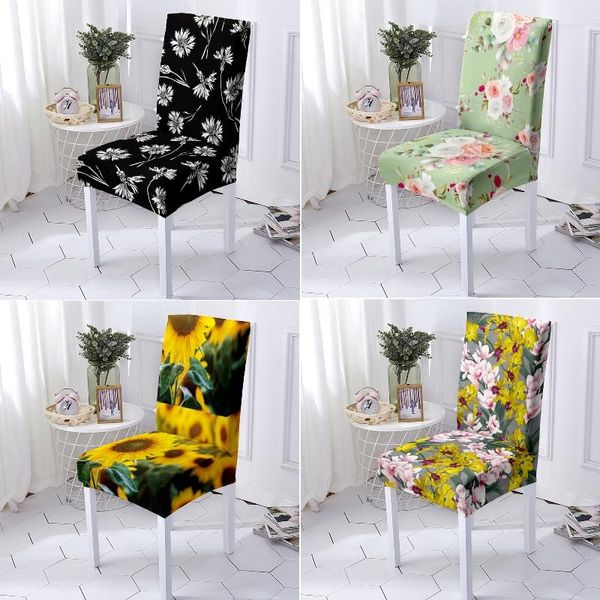 Capas de cadeira Girassol Peony Flower Print Dinning Dinning Dinner e Cades Office Capa Diretor de Almofada