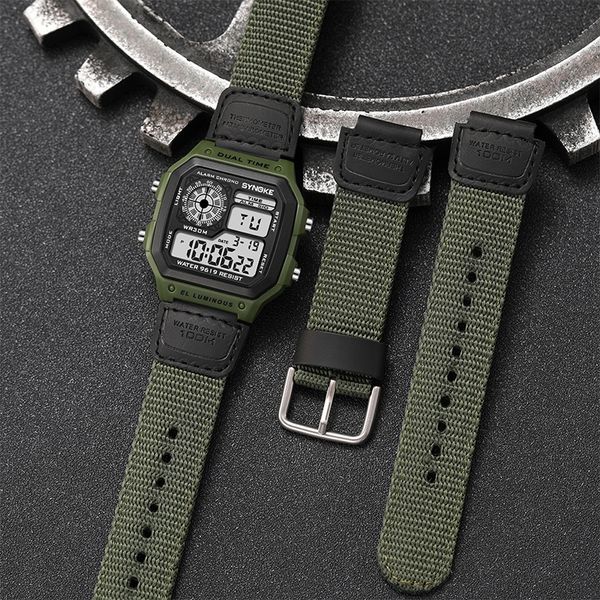Мужские наручные часы SYNOKE Brand Противоударный водонепроницаемый цифровой нейлоновый ремешок Electronic Sports es relogio masculino 221114