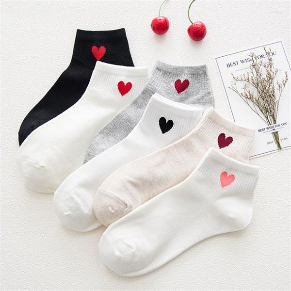Calzini da donna Moda coreano giapponese Harajuku Simpatico cotone tinta unita Love Heart Calzino corto per caviglia da donna
