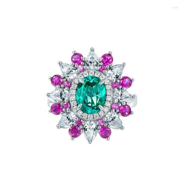 Cluster Rings Luxury 925 Sterling Silver Clip Multi Color Cubic Zirconia Paraiba Tourmaline Gemstone Per Women Fine Jewelry