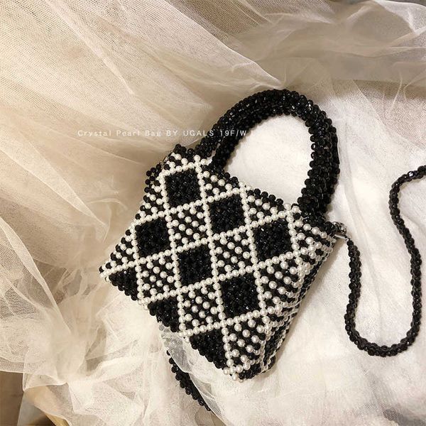 Borsa a tracolla con diamanti intrecciata a mano con perline di perle di cristallo con una spalla a tracolla a spillo per le donne Designer di lusso 221114