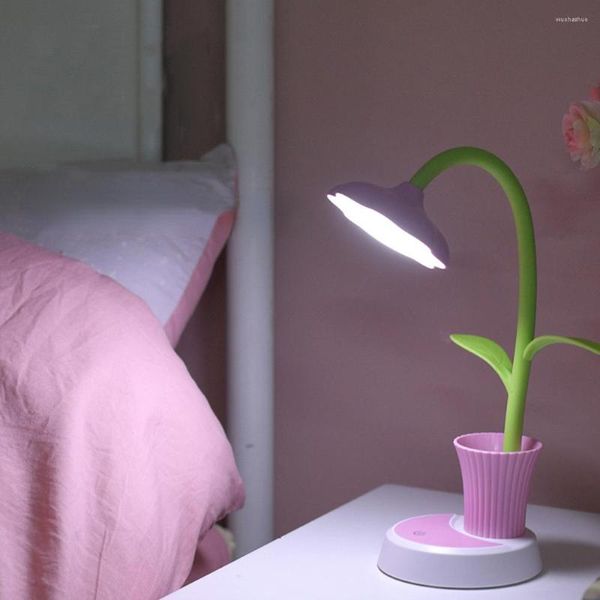 Lampade da tavolo Lampada a LED ricaricabile tramite USB girasole Imparare a leggere Protezione per gli occhi Luce notturna Portapenne creativo