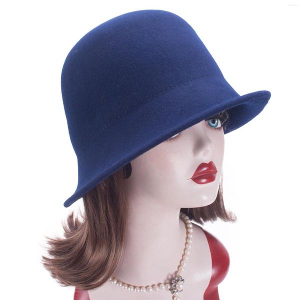 Berets Lawliet Damen Vintage-Stil mit asymmetrischer Krempe, blockiert, ohne Besatz, Cloche, Wollfilz, Hutbasis, Modeherstellung, T413