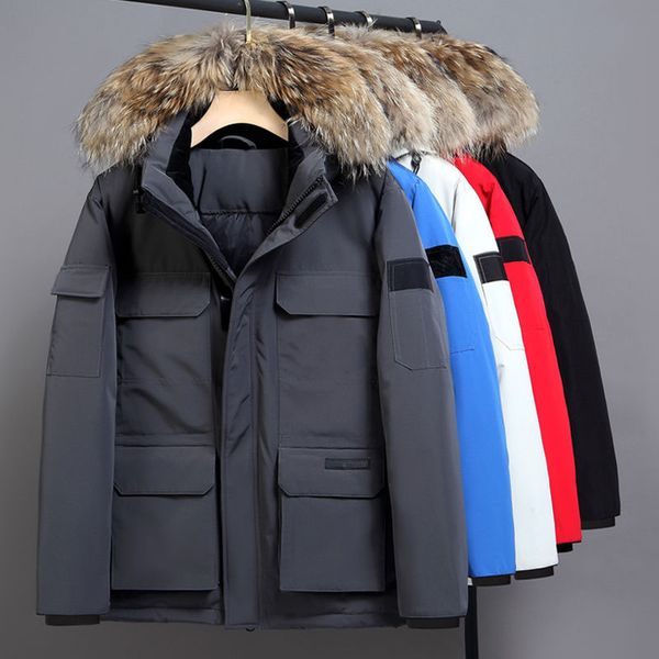 Jaqueta de casaco fofo de designer masculino Canadá Inverno tendência de baixo para cima Moda parca Tecido de qualidade à prova d'água à prova de vento cinto de xale grosso bordado casaco quente