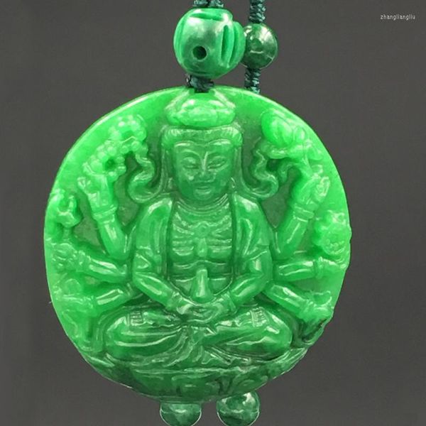 Colares pendentes World Peace Guanyin Retrato Hand esculpido Bijou Colar homens homens homens naturais Dragão de ferro verde seco Pedra Long Long
