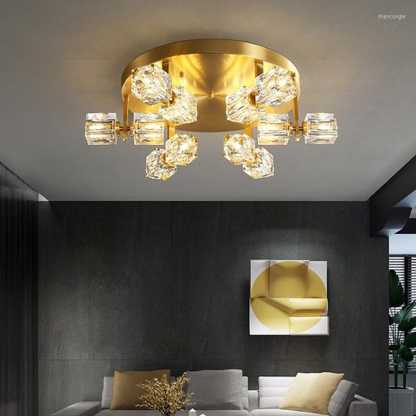 Kronleuchter FSS Moderne Kupfer Gold Kristall Kronleuchter Runde Wohnzimmer Lampe LED Nordic Decke Einfache Schlafzimmer Restaurant Licht