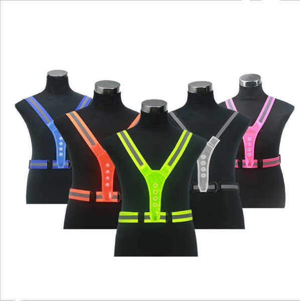 Gilet da costruzione 10 pezzi in giacca di sicurezza Stile Y Regolabile 8 pezzi Bretelle riflettenti a LED Gilet di sicurezza riflettente a LED per sport da corsa all'aperto