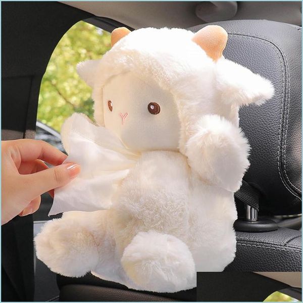 Scatole di fazzoletti Tovaglioli Scatola di fazzoletti per auto Kawaii Bambola di peluche Piggy Sheep Tovagliolo Porta carta Styling Custodia portatile Home 220523 Drop Deliv Dhkoy