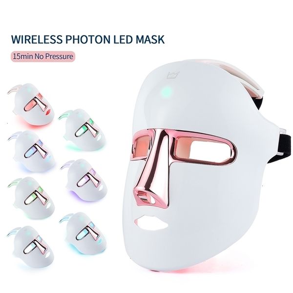 Dispositivi per la cura del viso Wireless 7 colori Maschera LED Trattamento Pon Bellezza facciale Ringiovanimento della pelle Anti rughe Carica USB 221114