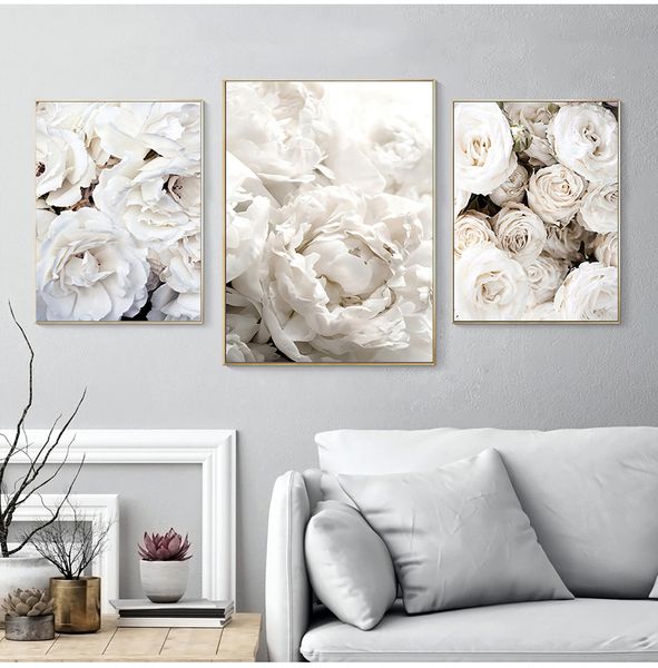 Moda Poster Peonia Rosa Bianco Rosso Fiori Pittura Giardino Nordic Poster E Stampe Immagini a parete per soggiorno Decor Art Canvas Painting Bloom No Frame