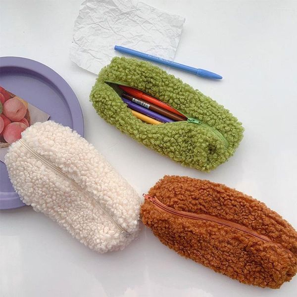 Depolama Çantaları 1/2pc Lambswool Kalem Kılıfı Kalem Kılıfı Pecush Peluş Kawaii Fermuar Çantası Kozmetik Makyaj Organizatör Okul Ofis Kırtasiye Malzemeleri