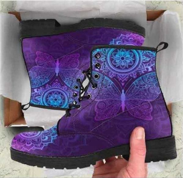 Impressão digital outono Lady High Top Skull Pattern Boot 2021 BOTAS BRITÂNICAS DE MODA DE MAIGHA PU K78