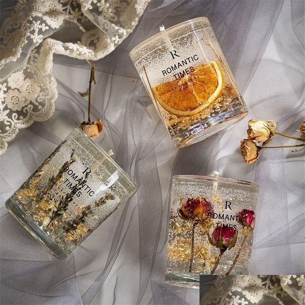 Velas transparentes transparentes gel vela de cera velas decoração em casa perfumada em aromaterapia de vidro fragrância de baunilha entrega jardim dhhxf