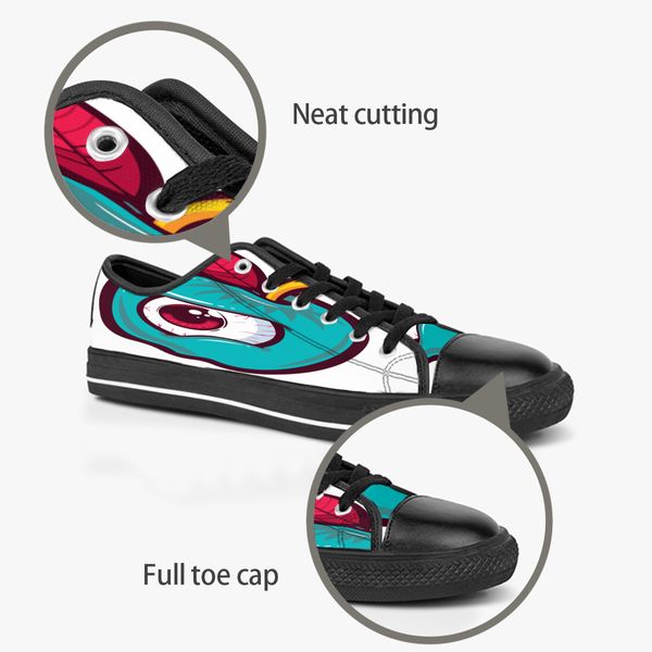 Sapatos personalizados Classic Canvas Cut Skateboard Triple Black Aceitar Customização Impressão UV Low Mens Womens Sports Sneakers respiráveis ​​cor 3x