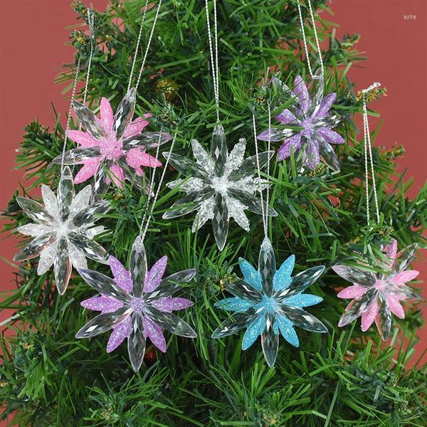 Decorações de Natal 2pcs Partido de gelo transparente ACRYLIC TREEN Snowflake Decoração pendurada pingente DIY Navidad Adulto Crianças Presente Decoração de Artesanato
