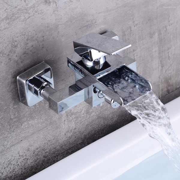 Badezimmer-Waschtischarmaturen BECOLA Messing-Badewannen-Wasserhahn, Wasserfall-Becken, Wandmontage, Mischbatterie, modernes Design, LH-8012