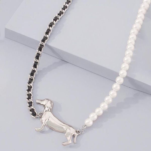 Colar tendência de pérola para mulheres costura de cadeia Clavicle Dachshund Metal Pingente Jewelry Design Charm Gilrs Collar