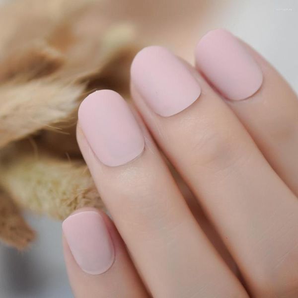 Falsche Nägel Rosa Nude Matte Runde Japanische Finger Kurze Acrylnägel Großhandel mit Klebstoff 24 Karat