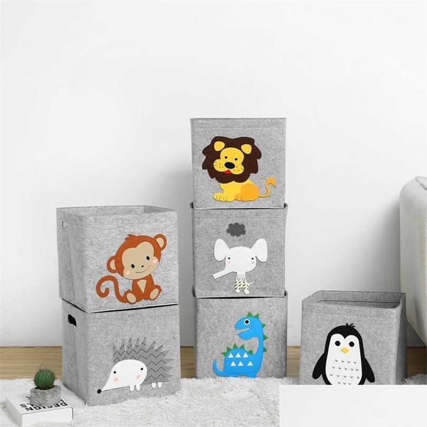 Ящики для хранения мусорные баки Creative Cartoon Animals Box Felt Cube Cube Leart Shelf Home Closet Closting Corpet for Kids Toys Org DHI0R