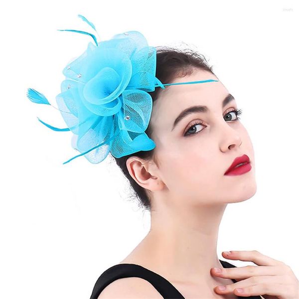Boinas mulheres elegantes mulheres moda fascinadora chapéu de flor de flor de cabelo artesanal acessórios de penas
