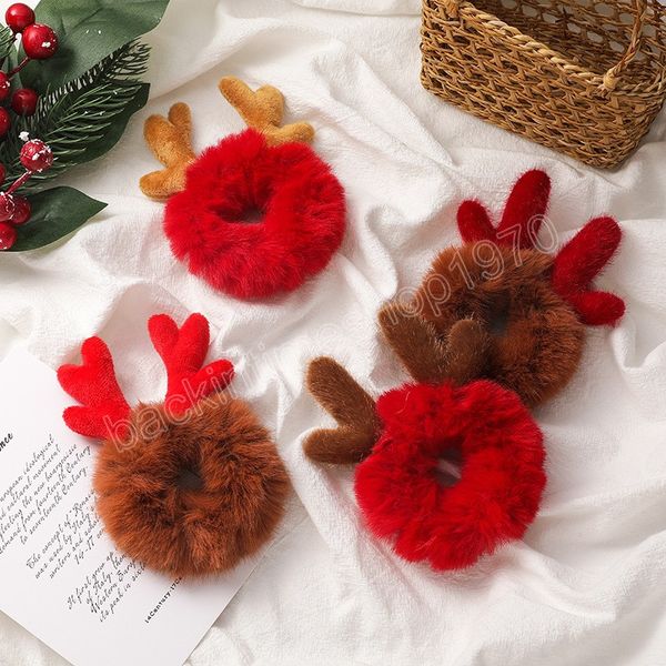 Xmas Red Elk Scrunchies de cabelo desenho animado corda de cabelo de natal Antlers de borracha Belra