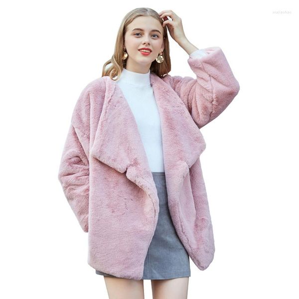 Pelliccia da donna ZADORIN Cappotto invernale elegante da donna in finto bianco Cappotti oversize rosa Giacca soffice lunga Pelé