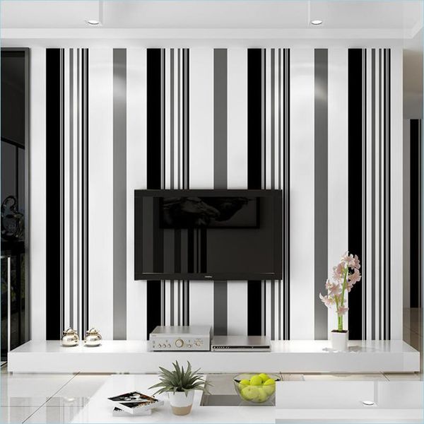 Pap￩is de parede pap￩is de parede brancos papel de parede cinza preto moderno faixas verticais papel de parede tv background sala de estar mural para menina b dhzy1