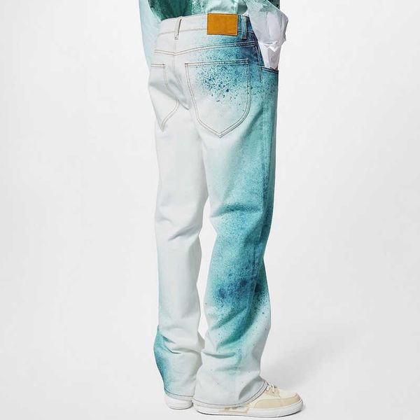 Herrenhose Designer M0n0gram Splash-Ink Jeans Weiße Tasche Patchwork Mann Frau Mode Highstreet Hip Hop W8MF