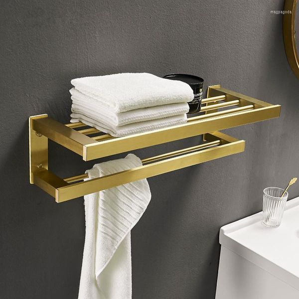 Acessório de banho Conjunto de hardware de alumínio escovado toalha dourado prateleira de canto de lanterna de lenço de lençóis Acessórios do banheiro do banheiro do banheiro